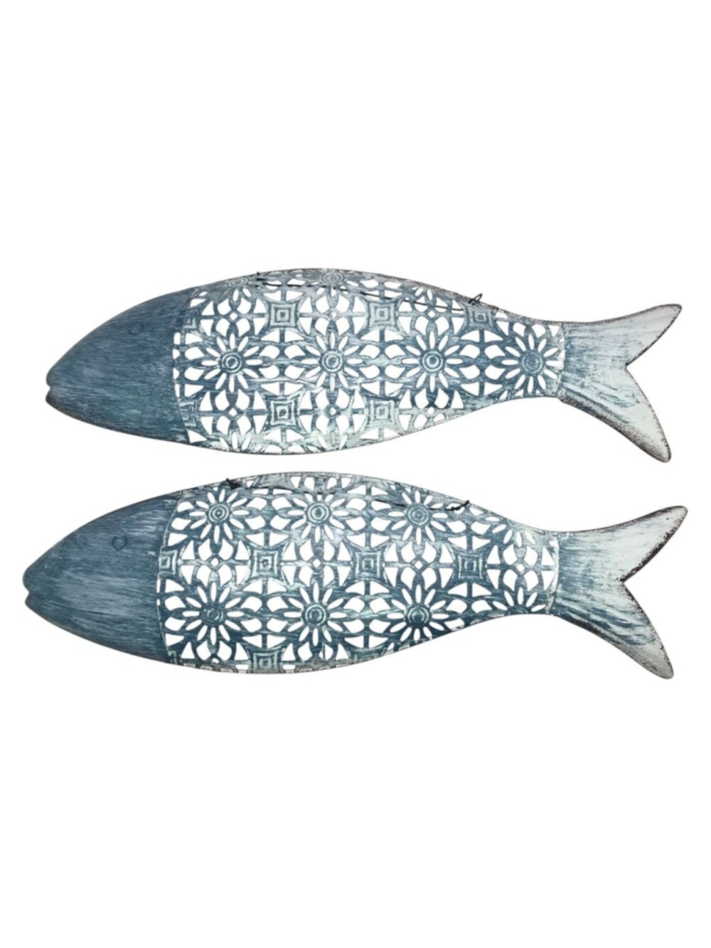 Old East Main Co Coastal Cottage 18in Metal Fish Wall Decor Blue Set of 2